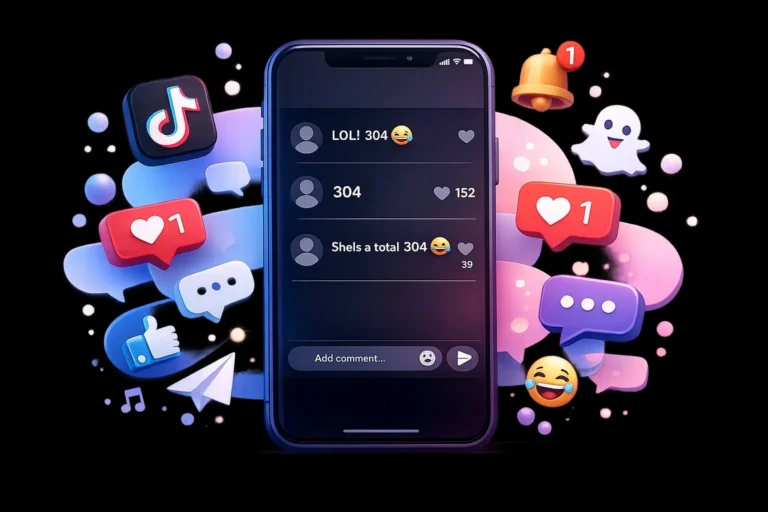 304 meaning displayed on a smartphone showing a TikTok comment section with internet slang